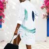 Women Plus Size Collared Long Sleeve Printed Button Front Curved Hem Shirt Dress