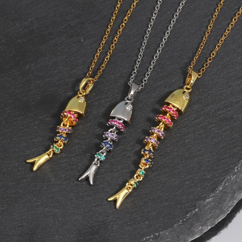 Creative Swinging Fish Pendant Necklace Colorful Copper Alloy Jewelry For Women Fashionable Dynamic Neckchain