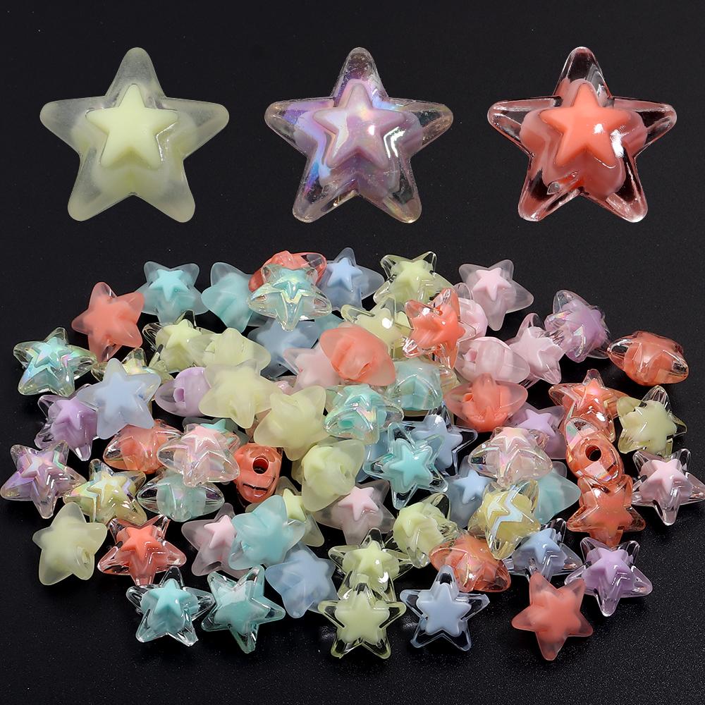 50pcs 16mm Acrylic Star Beads Colorful Transparent Loose Beads For Jewelry Making DIY Bracelet Necklace Phone Key Chain Supplies