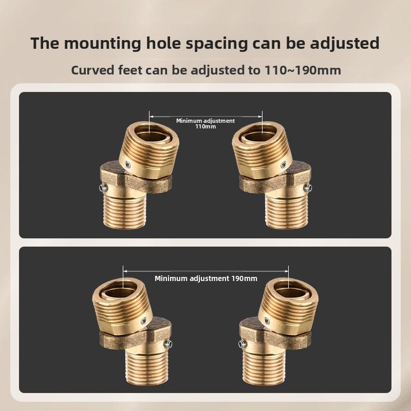 Copper Angled Curved Foot Angle Adjustment 360° Rotatable Eccentric Screw Corner Wall Mounted Shower Faucet Adapter