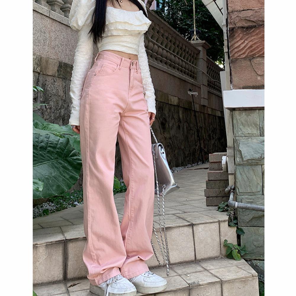 Casual simple straight wide-leg jeans for women's spring and autumn new high-waisted and thin Korean version of wide-leg floor pants