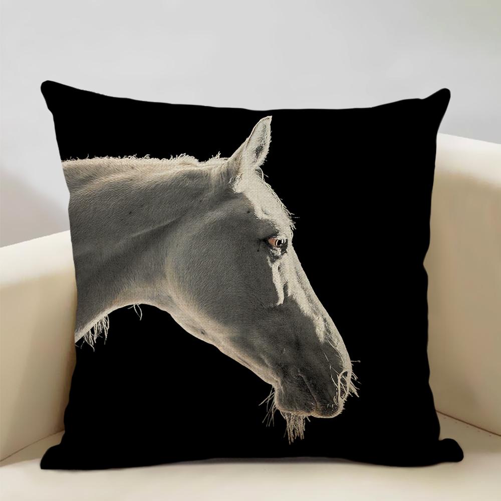 Funda de Cojín Animal Caballo Hermoso Patrón de Caballo Funda de Almohada para Sofá Decoración Artística para Sala de Estar en Casa Funda de Cojín 45x45cm Lino