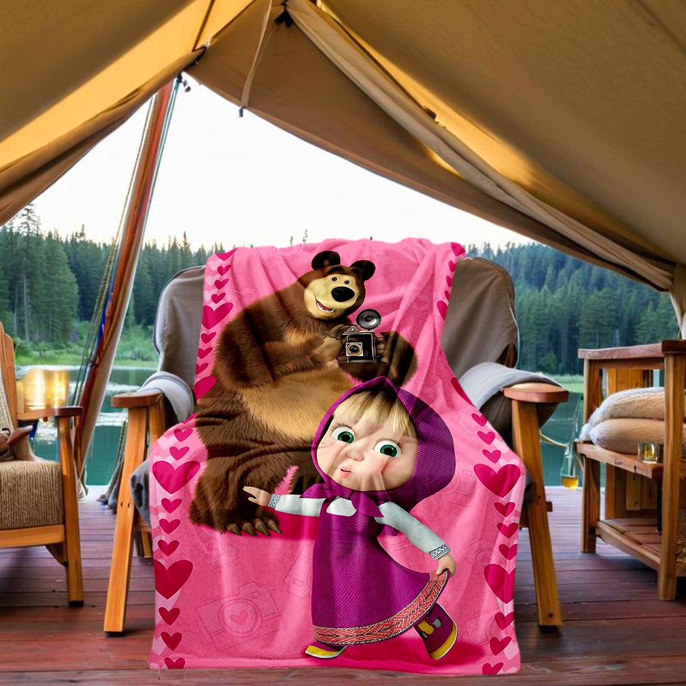 1pc Masha Bear Outdoor Blanket Lightweight Flannel, Soft & Warm, All-Season Use for Sofa, Outdoor, Camping, Living Room045