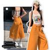 Summer Orange Wide Leg Pants Women High Waist Loose Fit Casual Cropped Jeans