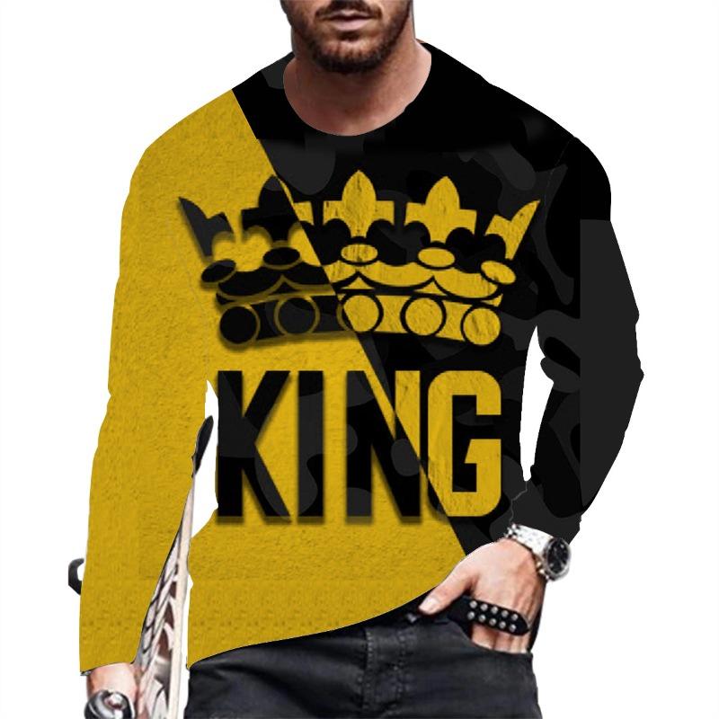 Men's Casual Slim Fit Fashionable Printed Long Sleeved T-shirt Men's Plus Size 3D Printed Long Sleeved T-shirt
