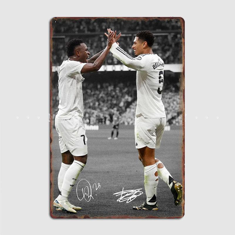 

Vinicius Junior And Jude Bellingham Metal Poster Sign Football stadium Garage Club Vintage Bar Wall Room Decoration Home Decor 15.7x11.8In(40x30cm)