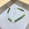 Women's Olive Jade Bamboo Joint Bracelet: Chinese S925 Silver, Natural Pearl, Retro, Versatile Style.