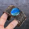 Natural Labradorite Gemstone Copper Wire Wrap Cuff Bangle Adjustable F4g51