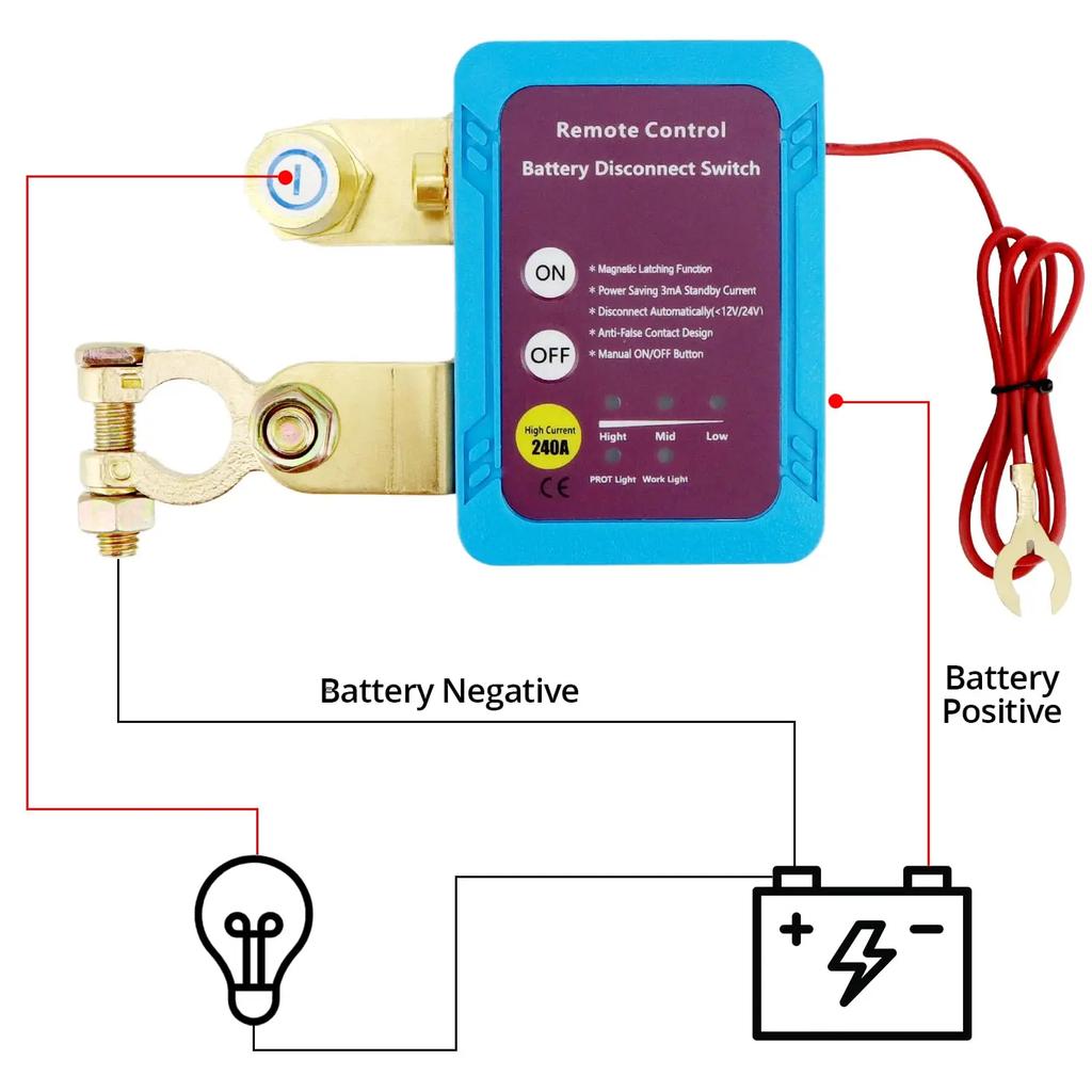 240A Kill Switch 12V Remote Battery Disconnect Switch with Led Voltage Display Automatic Power Shut Off Switch For Auto Battery