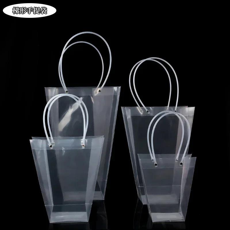 10piece A Trapezoidal Transparent Flower Handbag Waterproof OPP Square Handheld Flower Bag Gift Bouquet Packaging Handbag