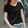 Bamboo Cotton T-shirt Women's Loose Solid Color Orange V-neck Top Short-sleeved Women's Summer New Solid Color Bottoming Shirt