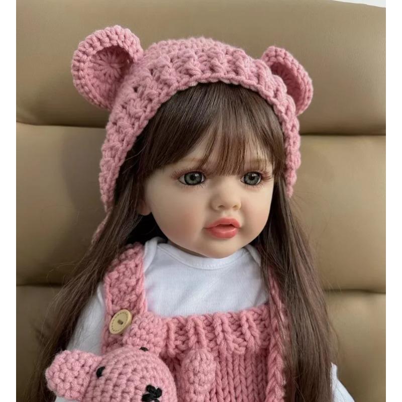 55cm 22inch Long Brown Hair Reborn Doll Realistic Princess Toddler Birthday Gift Lifelike Reborn Baby Girl Doll Soft Silicone
