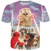 2025 New Digital 3D Printing Cute Cat Animal Print Abstract Crew Neck Top