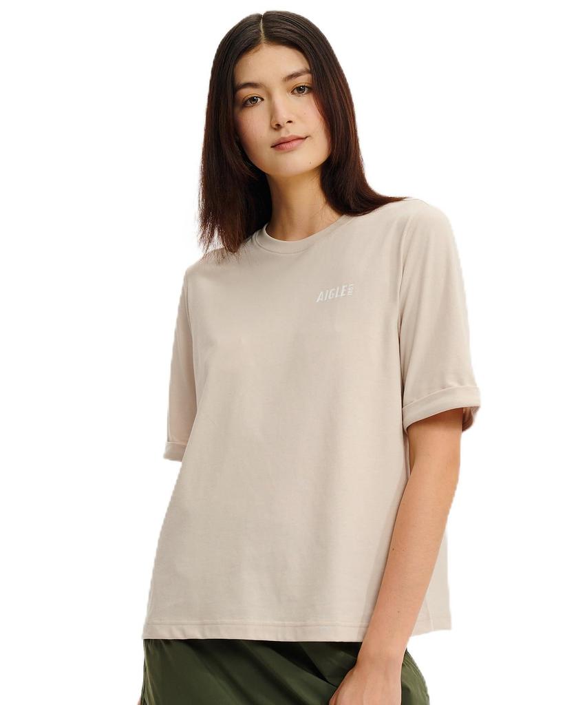 Aigle Official ZTFAT50 Logo Print White Women's Moisture-Wicking, Quick-Drying T-Shirt,