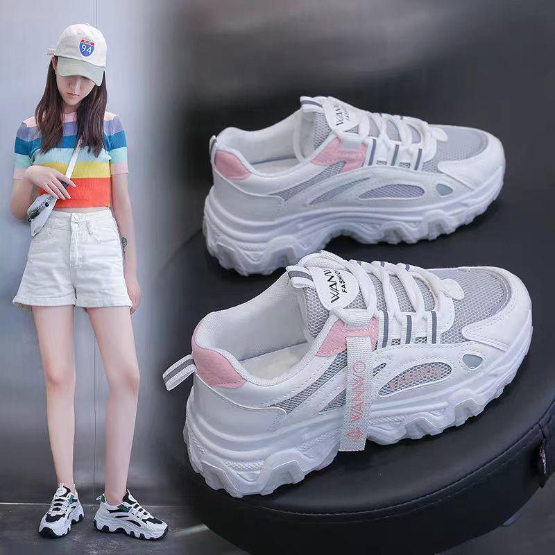 Summer Running Shoes Breathable Clunky Sneakers Women's New Summer Student Sports Casual White Shoes