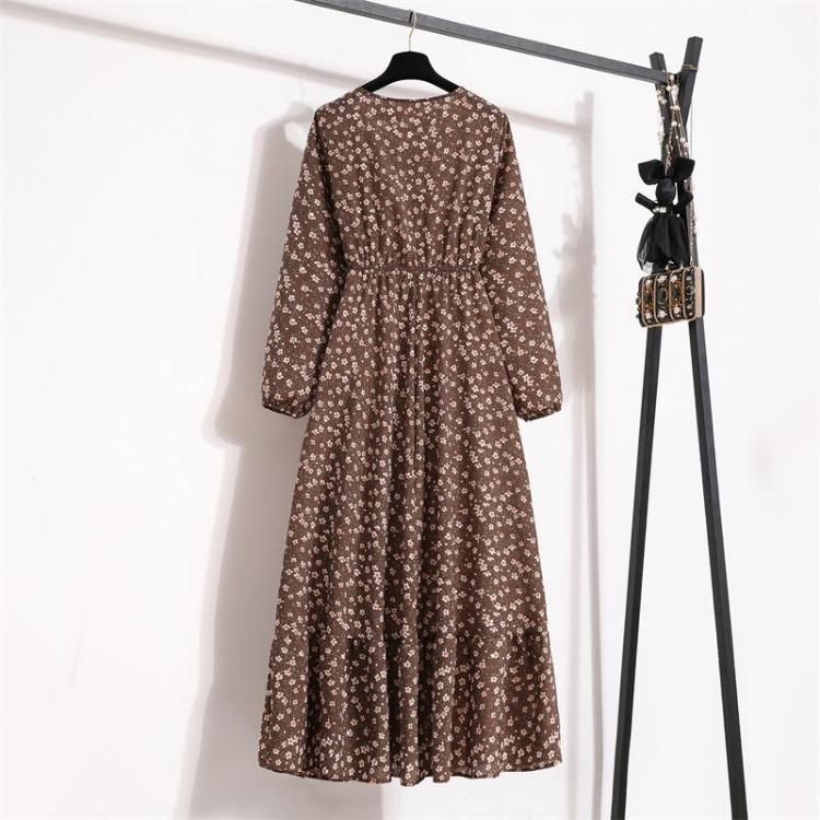 Damen Böhmisches Langes Maxi-Kleid Muslimisch Lässig Sommer Frühling Einfarbig Lange Ärmel Rundhals Weibliche Kleider Dropshipping