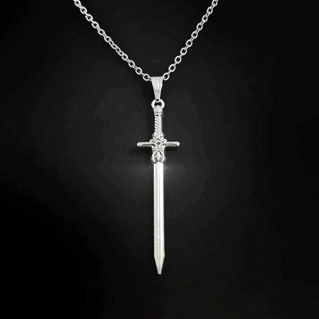 Gothic Sword Pendant, Cross Chain, Dark Style Necklace, Stainless Steel Chain for Men and Women