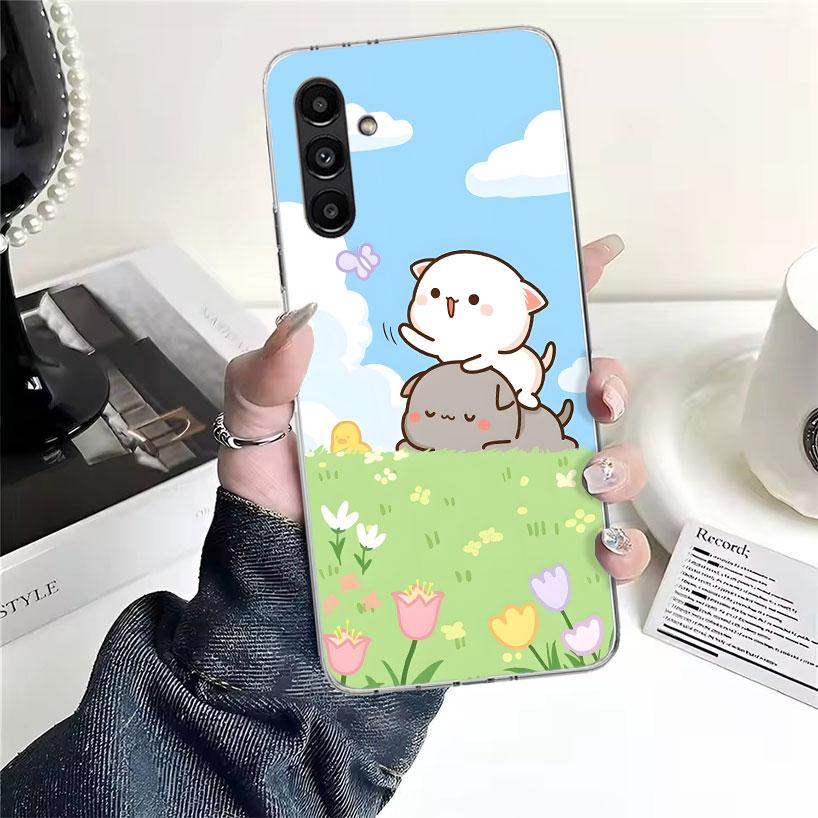 Cute Peach Goma Cat Phone Case For Samsung Galaxy A13 A14 A15 A16 A17 A53 A54 A55 A56 A57 A33 A34 A35 A36 A37 A23 A24 A25 A26 Ga