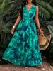 Women's Elegant Tropical Print V-neck Long Dress
