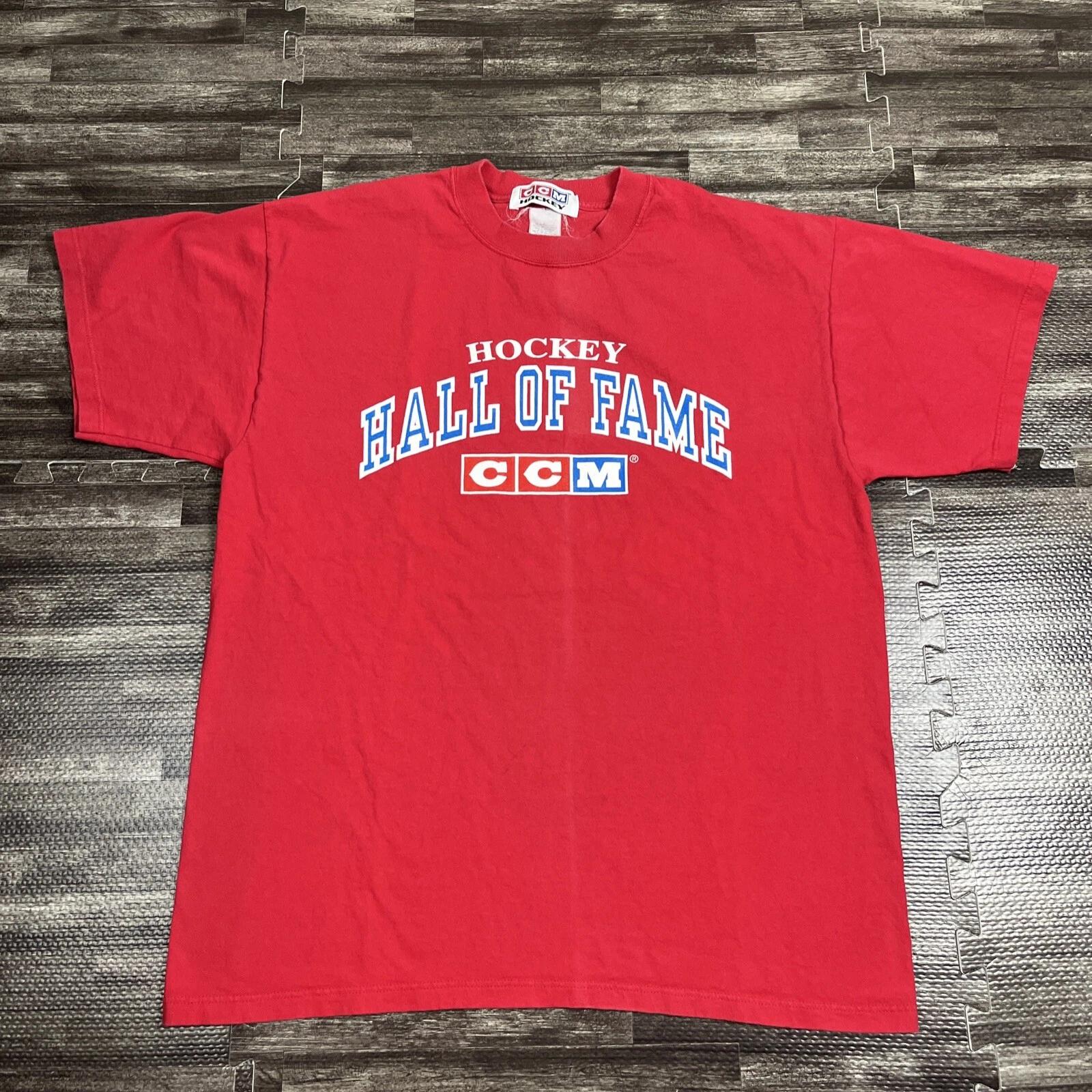 

Vintage 90s Pro Hockey Hall Of Fame CCM Graphic Tshirt Red XL Canada Made VTG 4XL
