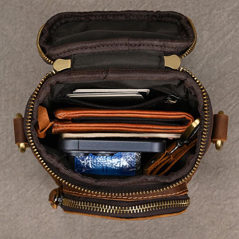 Retro Leather Small Shoulder Bag Crazy Horse Leather Multi-Functional Belt Bag First Layer Cowhide Messenger Bag Men'S Cowhide Fanny Pack