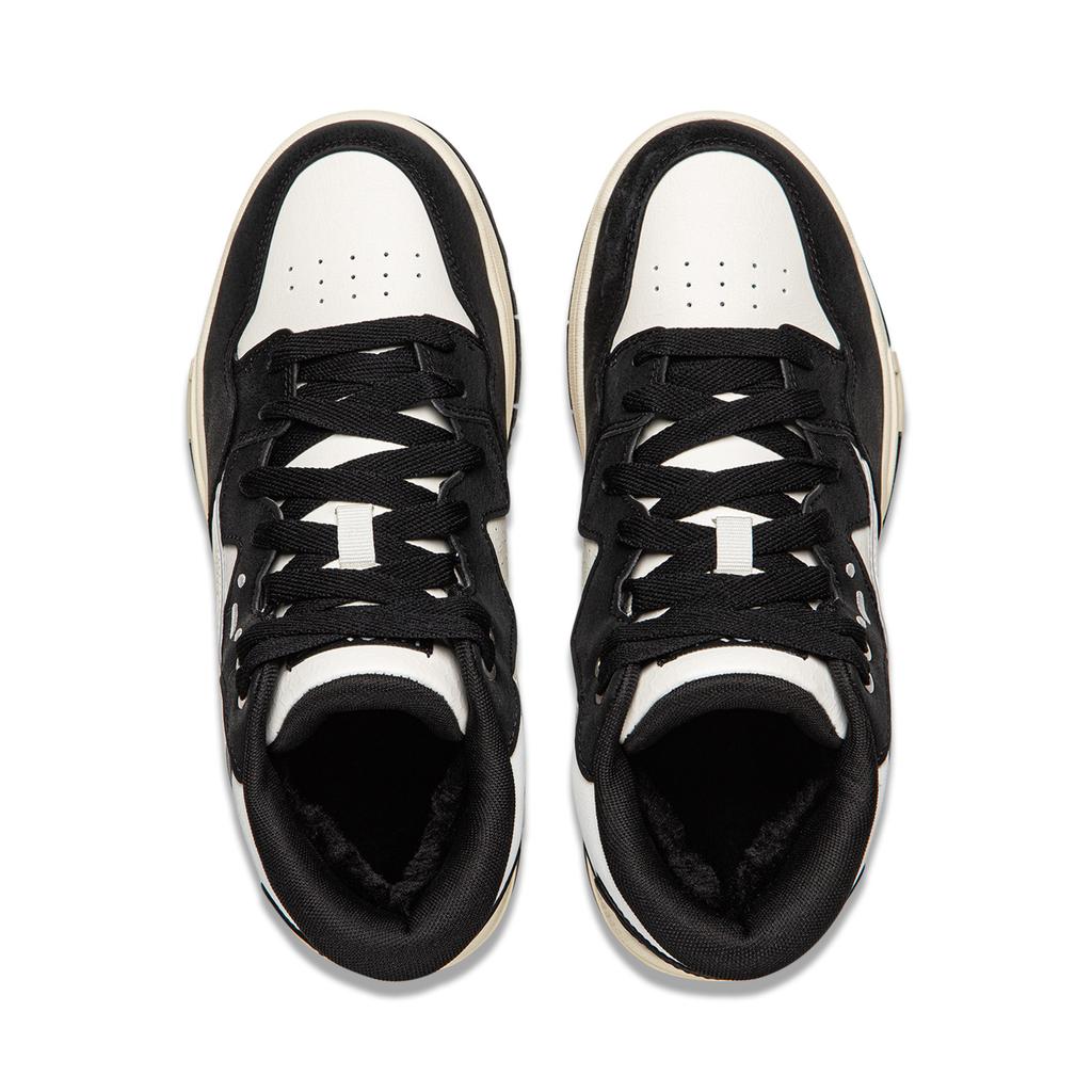 Li Ning Wave MID FLEECE Thermal Slip Resistant Mid top Skateboard Shoes Unisex Black White AGCV381-3