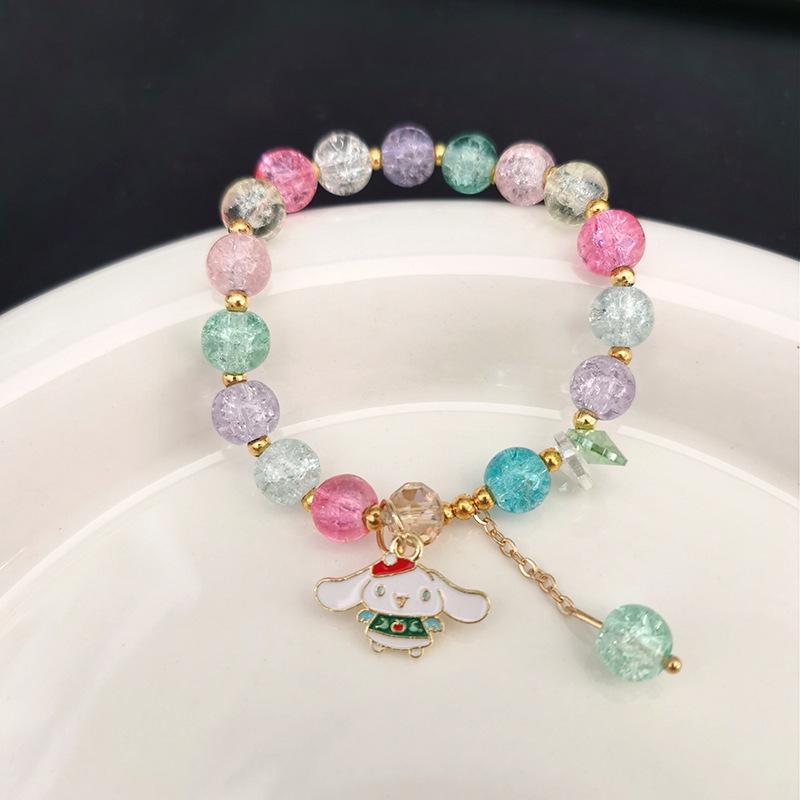Sanrio Popcorn Crystal Beaded Bracelet: Strawberry Bear & Kuromi Cartoon Charm - Perfect Christmas Gift for Besties