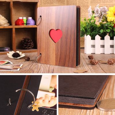 DIY-Fotoalbum, Holzeinband, Jubiläums-Scrapbook, 15,2 cm, selbstklebendes Bilderbuch, Vintage-Herz
