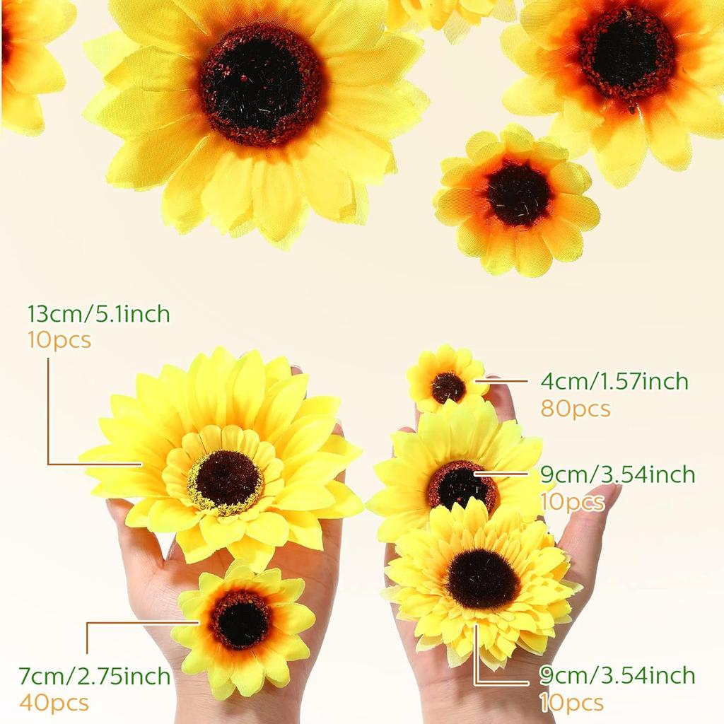 MTLEE 150 Pieces Fake Sunflower Artificial Silk Sunflower Heads Faux Flowers Decoration Yellow Floral Arrangements for Craft Home Party Wedding