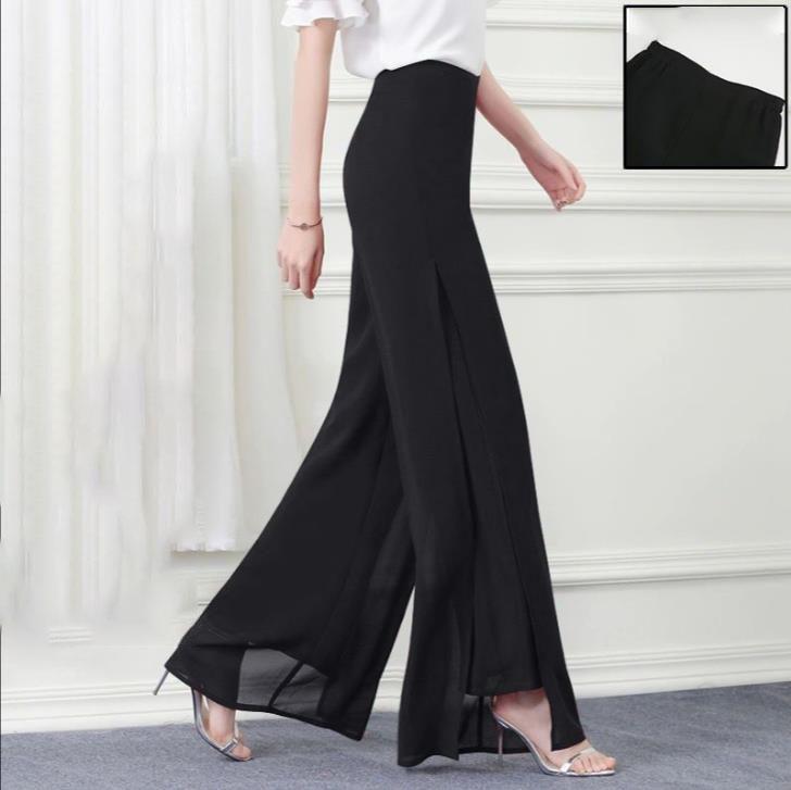 Calças de verão de chiffon, cintura alta, saia de gaze solta, shuai ku, calças casuais retas, com fenda, calças de perna larga femininas