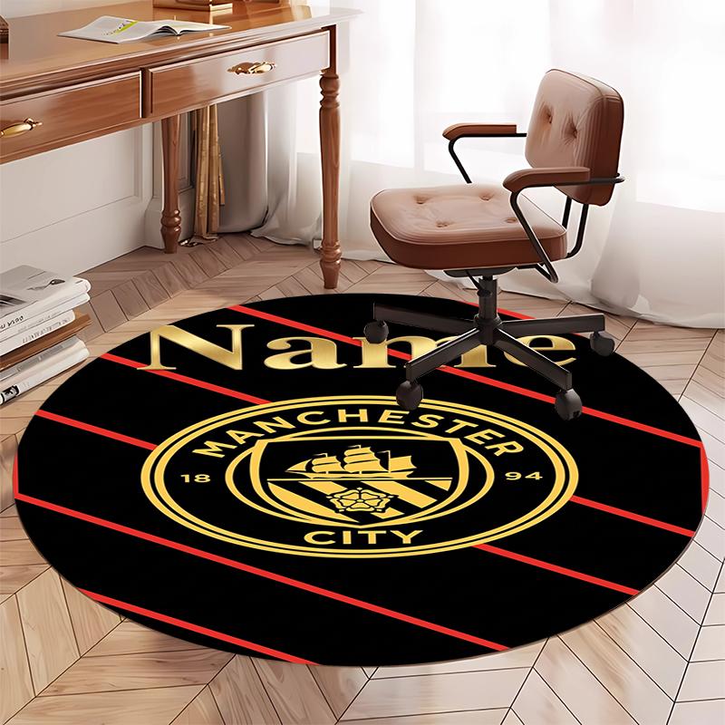 Custom Name Manchester City Printed Round Rug Carpet Chair Rug Area Rug Entryway Doormats,for Office Chair Living Room Bedroom Kitchen Room.
