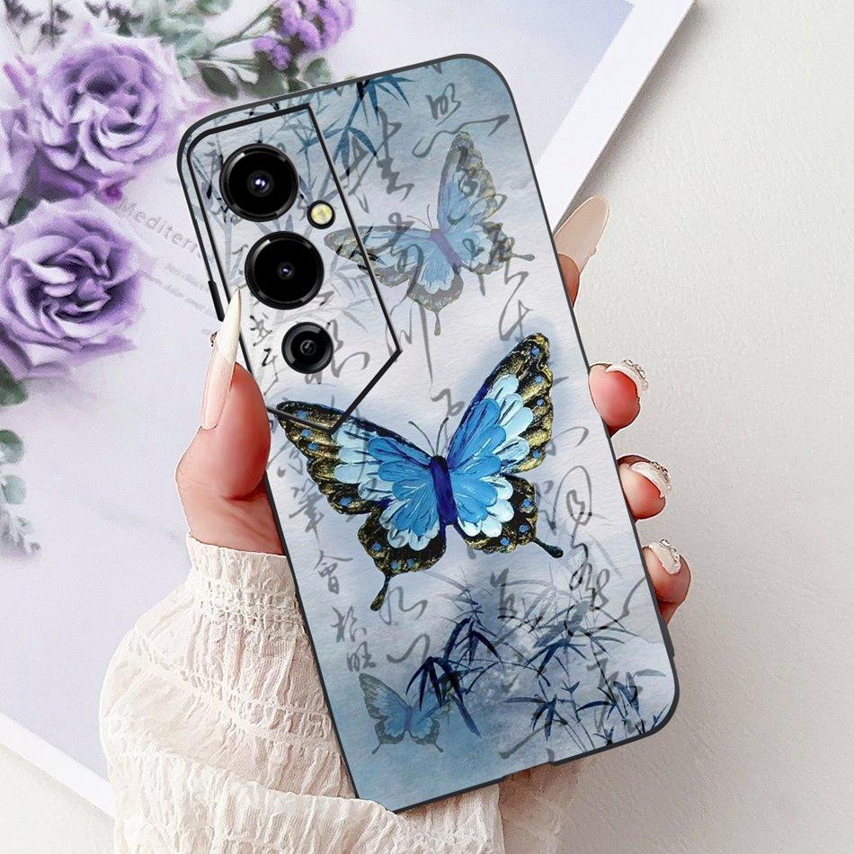 Für Tecno Pova 4 Pro Pova4 Elegantes Blumiges Katzen Handyhülle Für Tecno Pova 4 4Pro LG8n LG7n Klare TPU Silikon Weiche Hüllen Stoßfänger