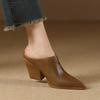 Fashion 2025 Mueller Slippers Shoes Elegant European American Fashion Chunky Slides Female High Heel Dress Shoes Closed Toe Mule SHoes