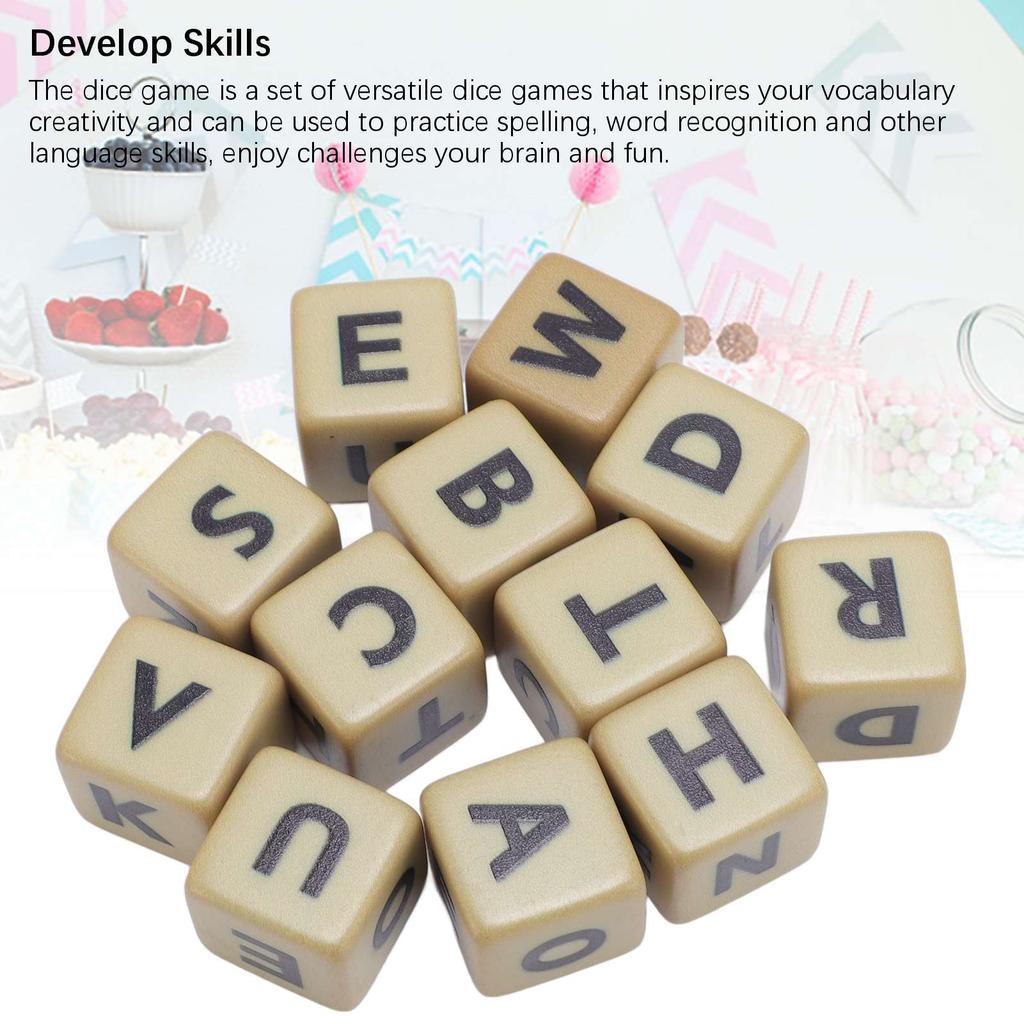 Šestistranné kostky Křížovkářská hra 12 kostek Písmena Sada Slovní hry Kreativní hra Kostky s anglickými písmeny s