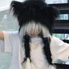 Soft Furry Animal Ear Hat with Braids for for Women and Girls Cartoon Earflap Hat Cosplay Winter Party and Themed Event