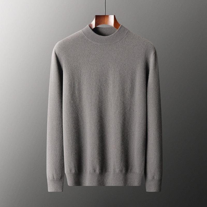 Men's Seamless Cashmere Sweater, Half-High Collar, Solid Color, Loose Fit, Plus Size, Ideal for Middle-Aged, Autumn/Winter Base Layer.