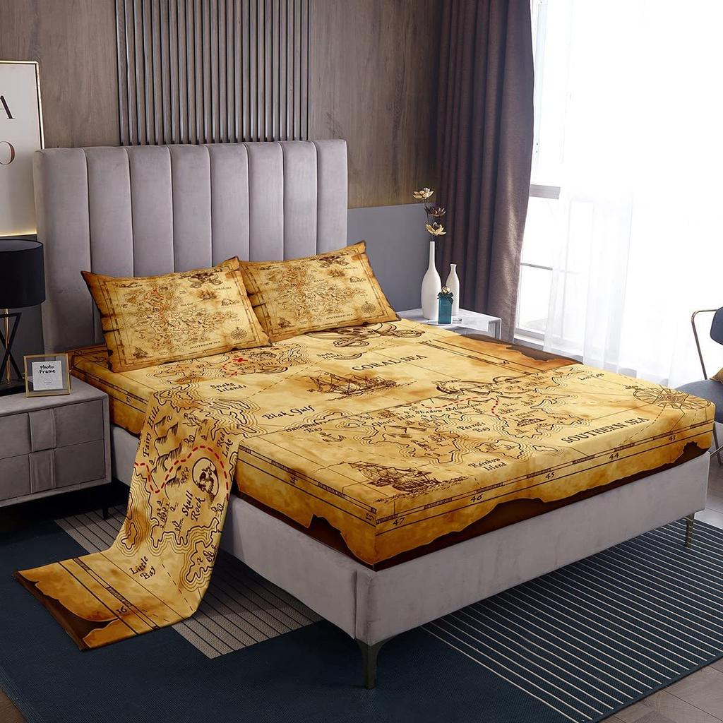 Chapéu de Cama com Padrão de Frutas Abacate Desenho Animado Conjunto de Roupa de Cama de Quatro Peças Decoração de Roupa de Cama para Quarto de Dormitório