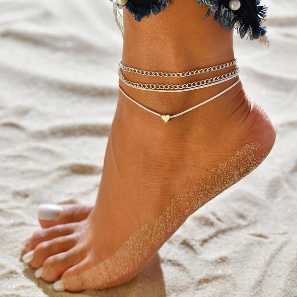 Beach Ankle Bracelets Wear-resistant Vintage Anklets Chain Silver Double-Layered Ankle Chains Foot Jewelry Pendant for Women