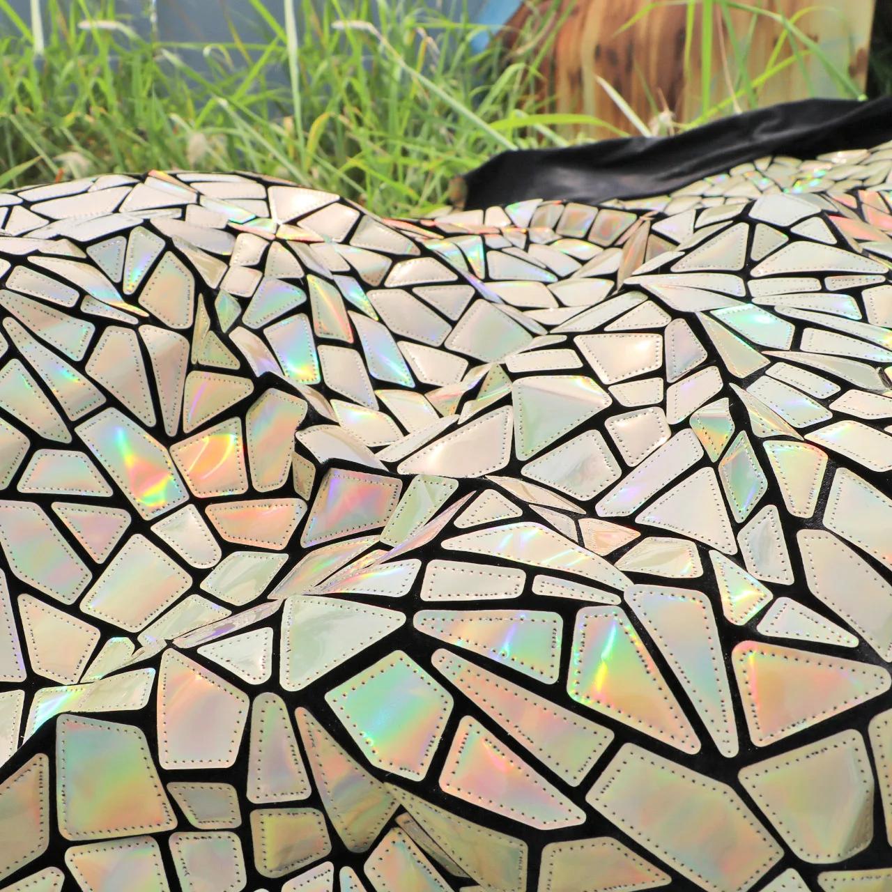 

1x1.2M ромбовидная лазерная блестящая полиэстеровая бархатная ткань, вышивка блестками, дизайнерские ткани для самостоятельного изготовления сценических костюмов 100x120cm