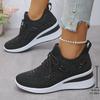 Women's Shiny Rhinestone Wedge Sneakers Breathable Knit Non Slip Walking Shoes Woman Plus Size Fashion Thick Sole White Sneakers