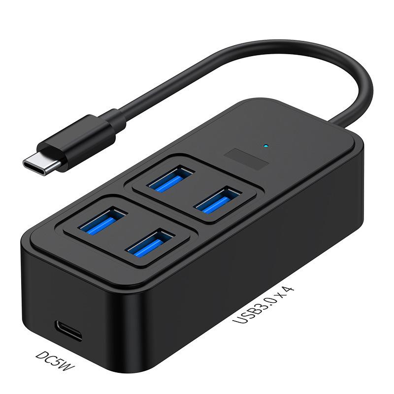 USB-C Hub 5-in-1 DC Powered 4-Port USB 3.0 Splitter for Laptop