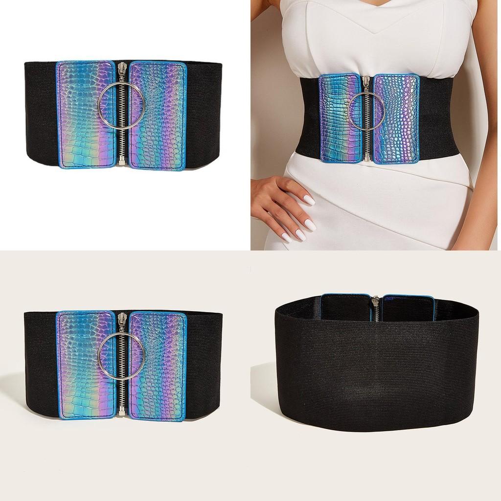 Ladies Wide Elastic Waist Belt With Zipper Ring Design Stylish Accessory For Casual Wear