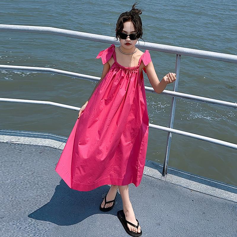 

Skirt summer new sweet loose and thin design lace-up suspender dress women s seaside vacation dress women 2XL рожевий червоний колір