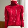 Women's 100% Pure Wool Rhinestone Turtleneck Sweater - Long Sleeve Jacquard Knit