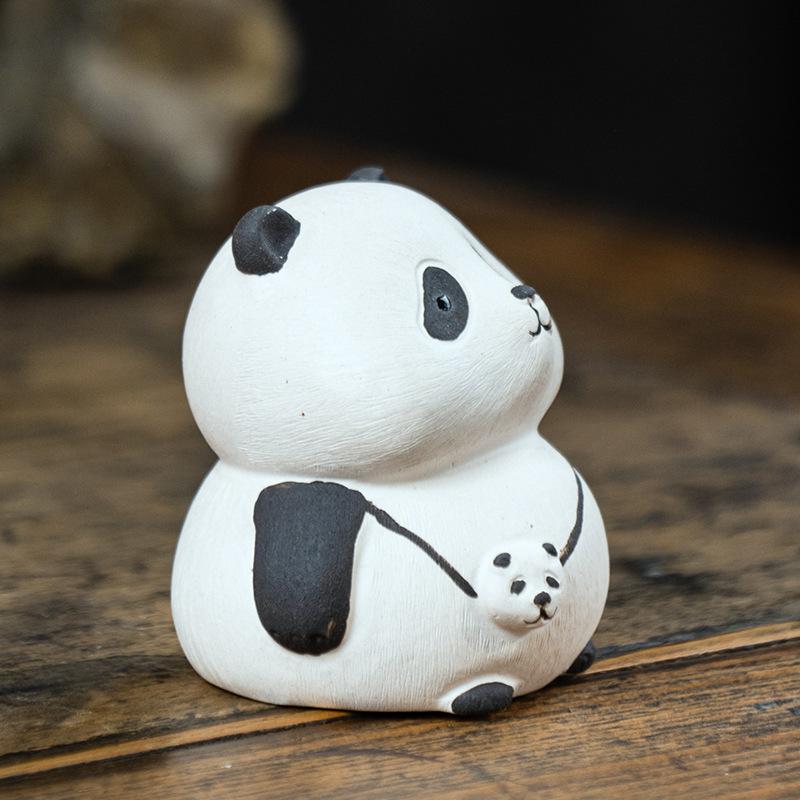 Ręcznie robiona fioletowa glina Zwierzątko do herbaty Panda Figurka Akcesorium do ceremonii herbaty Kungfu Kreatywny zestaw do herbaty
