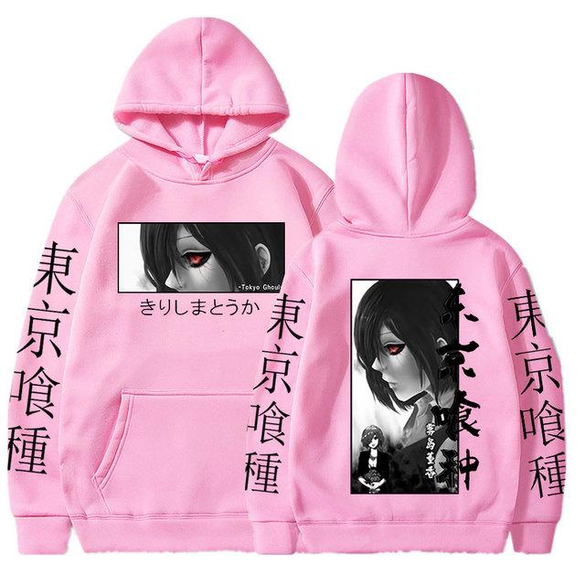 Japanischer Anime Tokyo Ghoul Hoodies Touka Kirishima Augen Cartoon Bedruckte Baumwollpullover Unisex Casual Übergroßes Sweatshirt Harajuku Streetwear