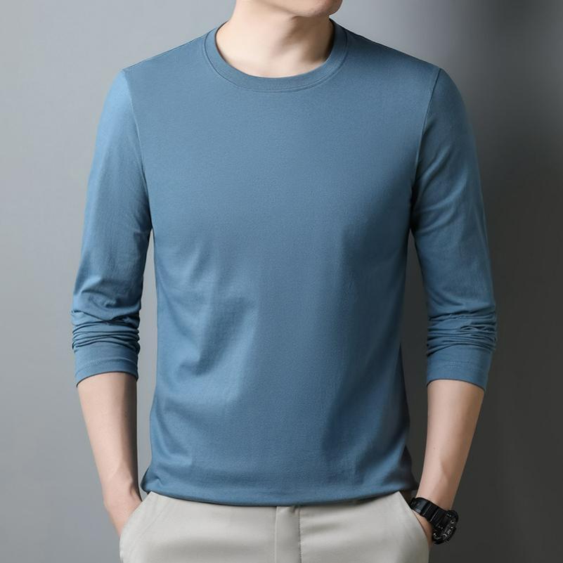 

Spring Thin Long-sleeved T-shirt Men s Lapel Mercerized Cotton Dad Wear Striped T-shirt Men 4XL