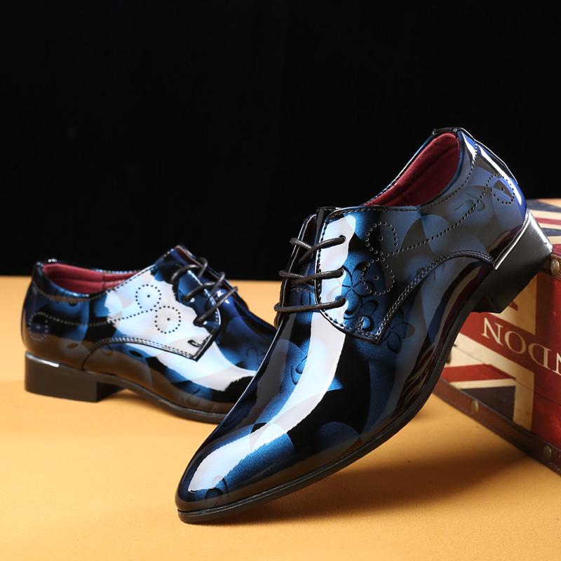 

Large Men Spring Autumn New Pointed Formal Wear Persalized Young High-end Printed Fashiable Shoes 38 синий