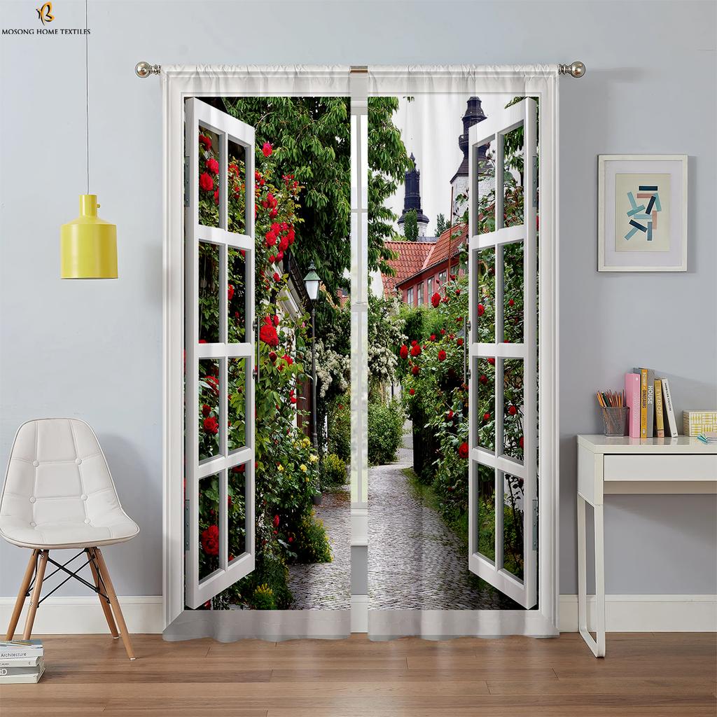 3D Printed Curtains With High Quality Black Silk Blackout Heat Insulation Curtains For Bedroom, Study And Living Room 2PCS