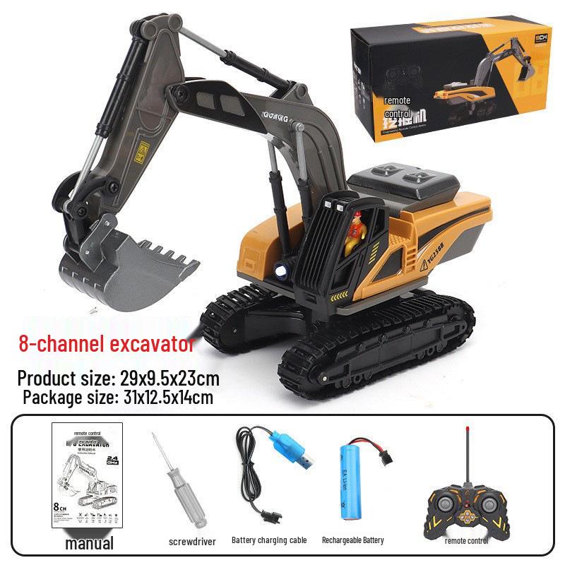 Free Shipping Remote Control Alloy Excavator, Engineering Vehicle, Dump Truck & Bulldozer Toy for Kids